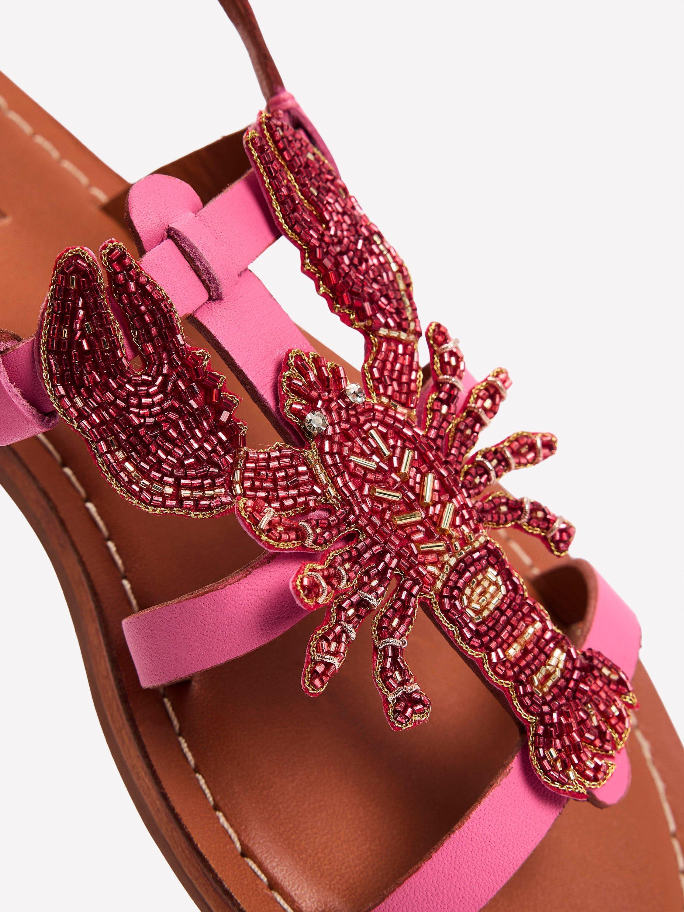 Product image 3 of 5, which shows Boden Novelty Flat Leather Sandals, Lobster, 4