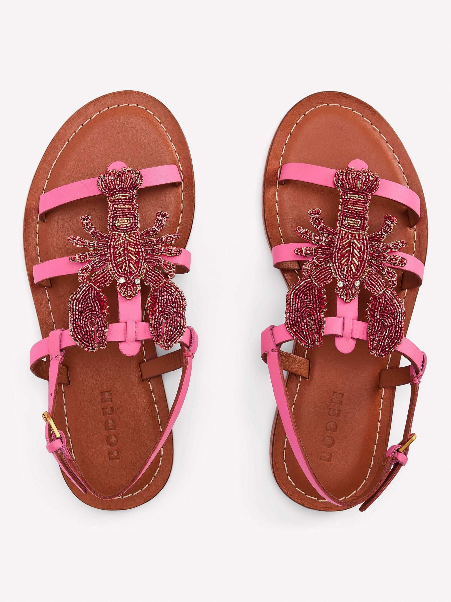 Product image 4 of 5, which shows Boden Novelty Flat Leather Sandals, Lobster, 4