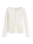 Lindex Kids' Cotton Textured Cardigan, Light Dusty White