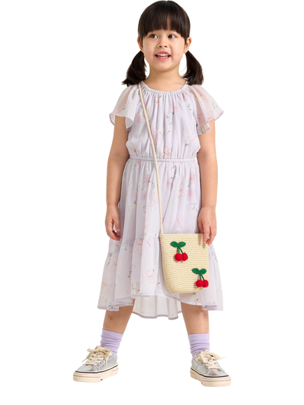 Lindex Kids' Chiffon Floral Tiered Dress, Light Dusty Lilac, Light Dusty Lilac