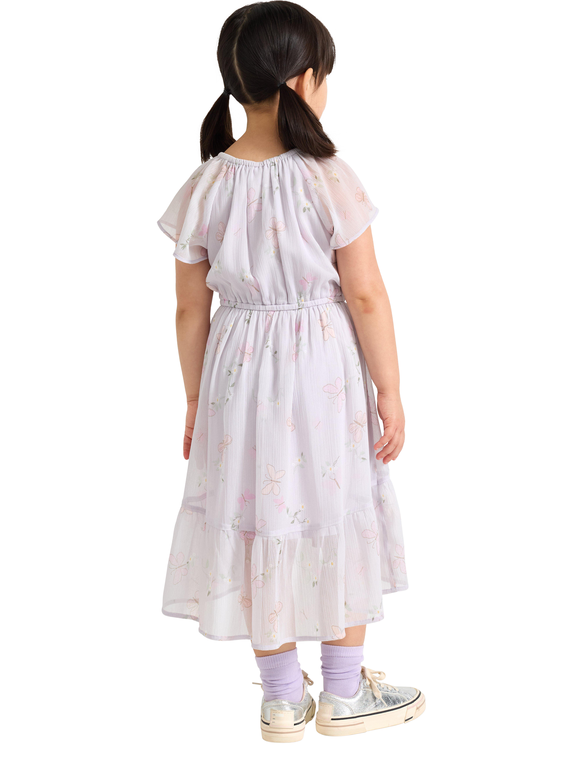 Product image 2 of 6, which shows Lindex Kids' Chiffon Floral Tiered Dress, Light Dusty Lilac, 6-7 years