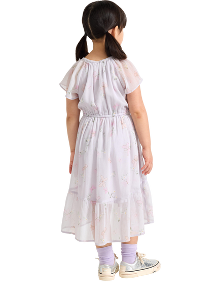 Lindex Kids' Chiffon Floral Tiered Dress, Light Dusty Lilac - view 2, Light Dusty Lilac