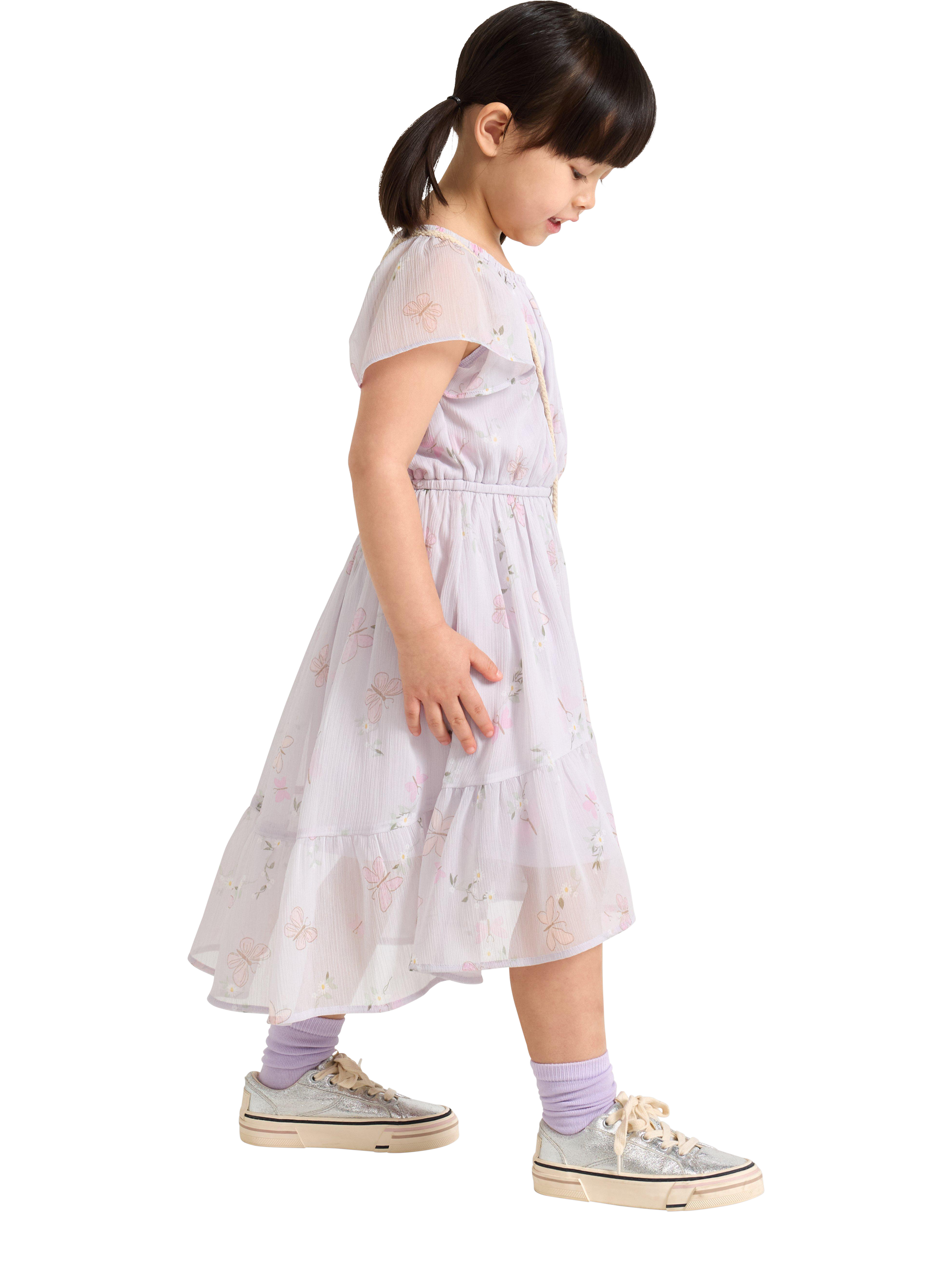 Product image 3 of 6, which shows Lindex Kids' Chiffon Floral Tiered Dress, Light Dusty Lilac, 6-7 years