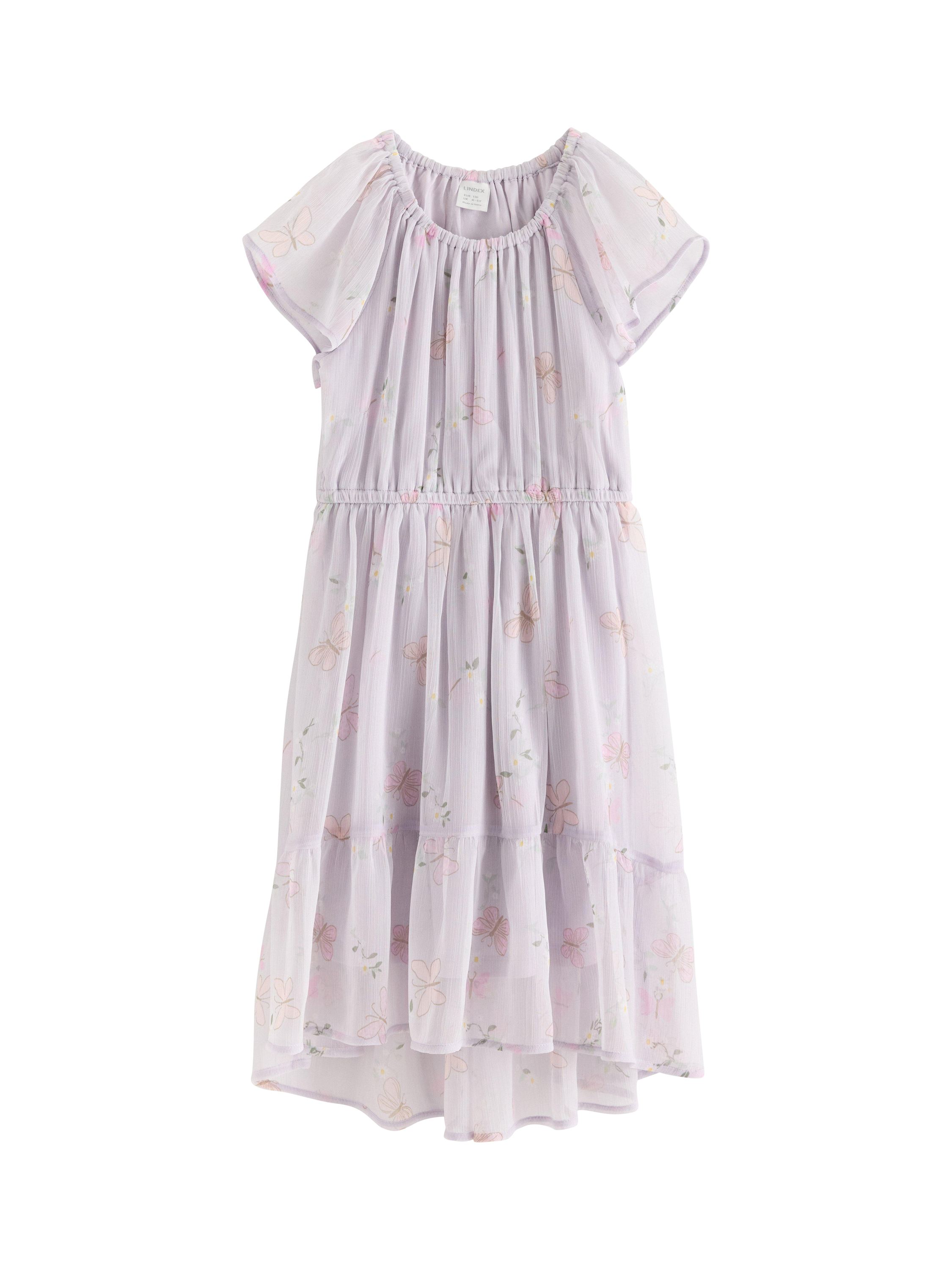 Product image 4 of 6, which shows Lindex Kids' Chiffon Floral Tiered Dress, Light Dusty Lilac, 6-7 years