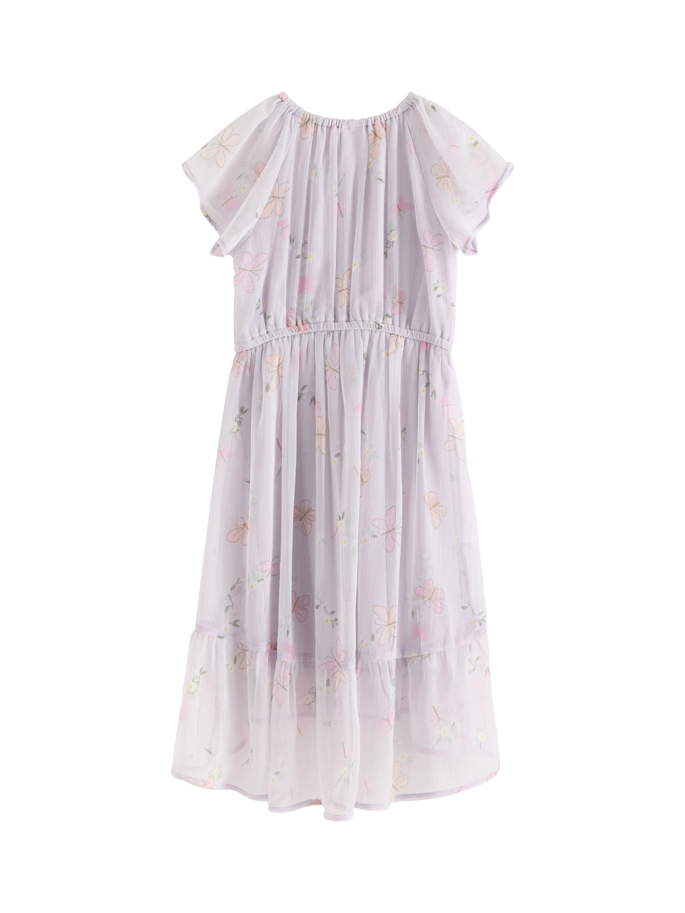 Product image 5 of 6, which shows Lindex Kids' Chiffon Floral Tiered Dress, Light Dusty Lilac, 6-7 years