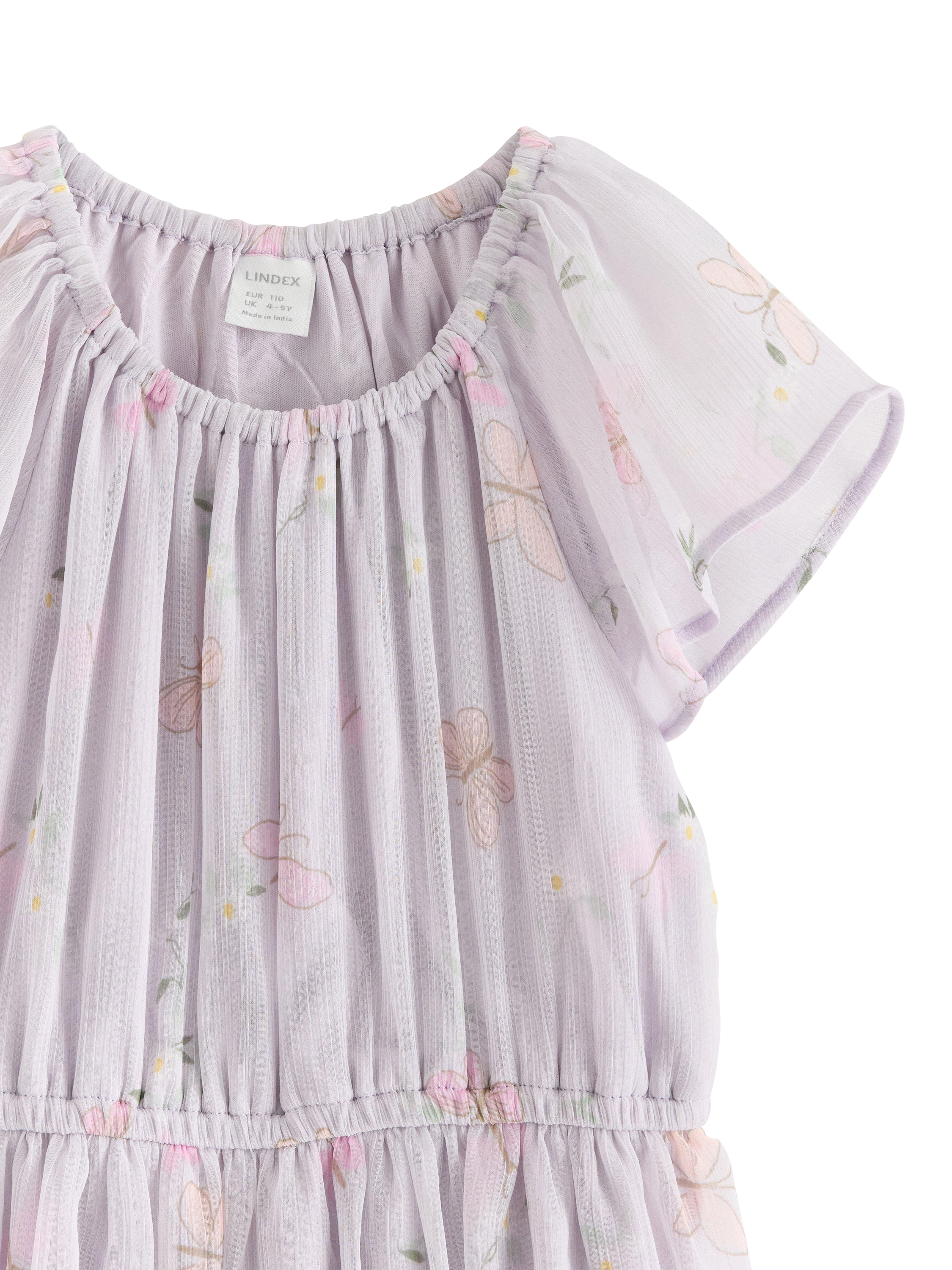 Product image 6 of 6, which shows Lindex Kids' Chiffon Floral Tiered Dress, Light Dusty Lilac, 6-7 years