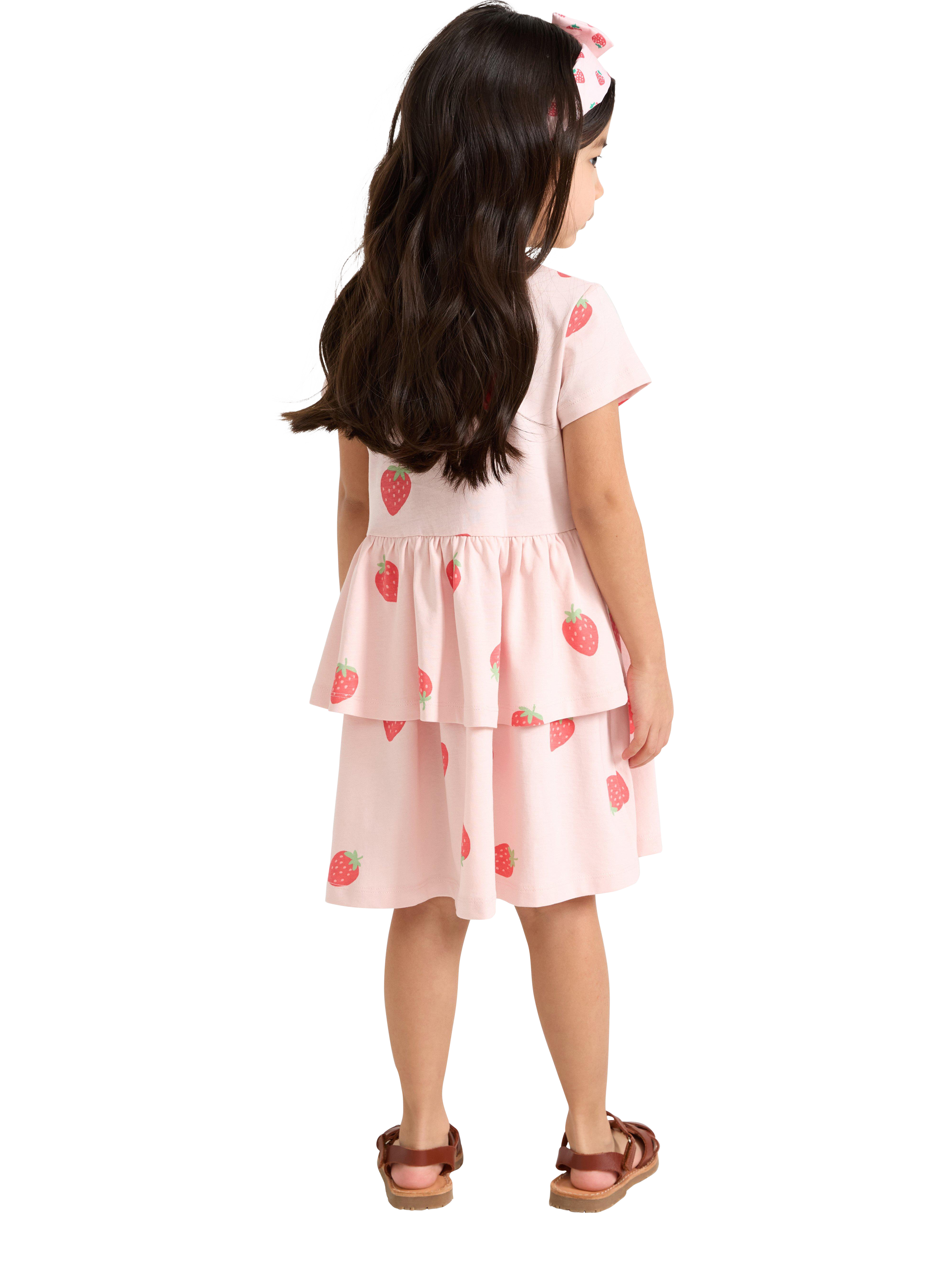 Product image 2 of 6, which shows Lindex Kids' Short Sleeve Strawberry Dress, Light Dusty Pink, 5-6 years