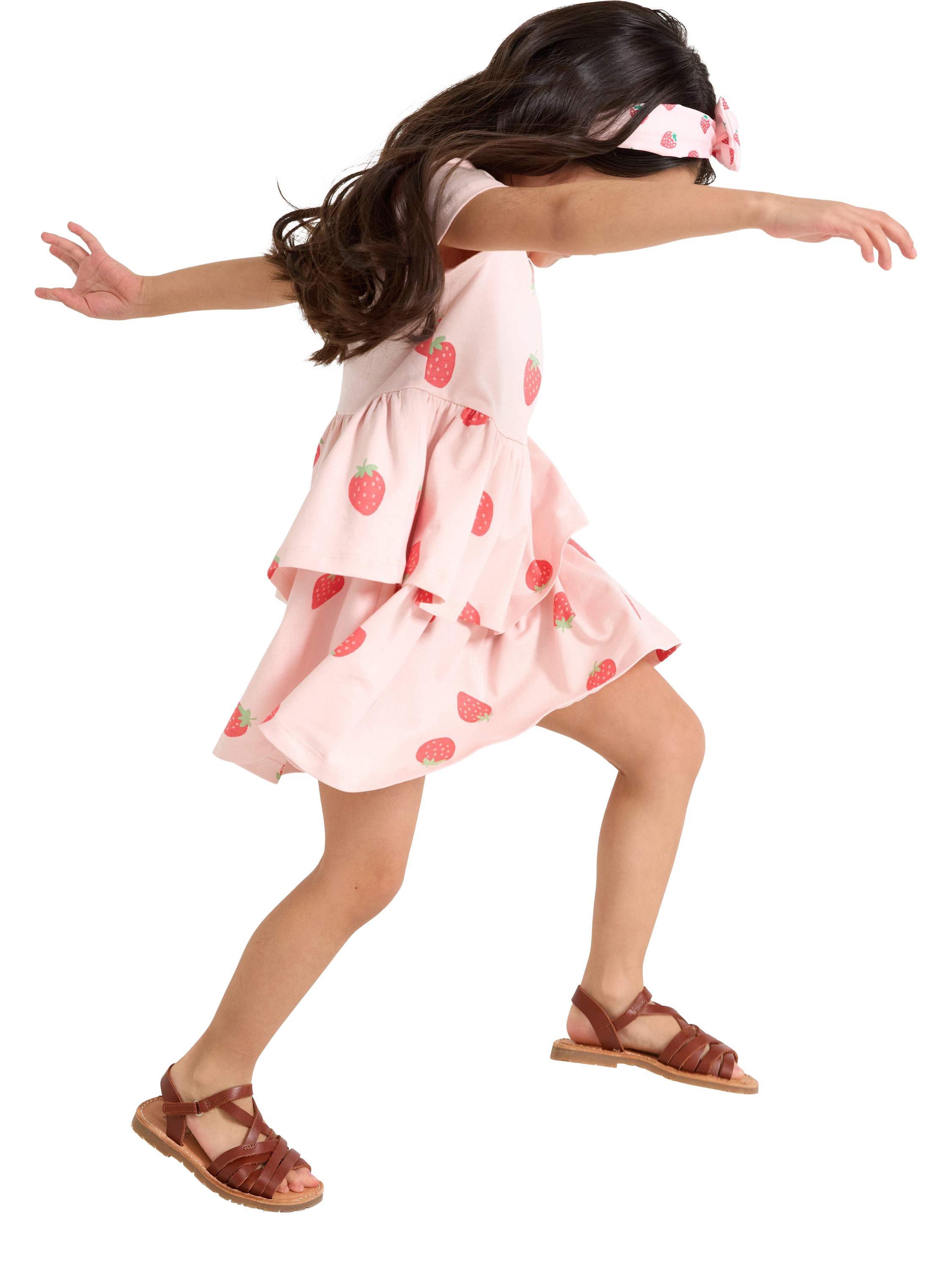 Product image 3 of 6, which shows Lindex Kids' Short Sleeve Strawberry Dress, Light Dusty Pink, 5-6 years
