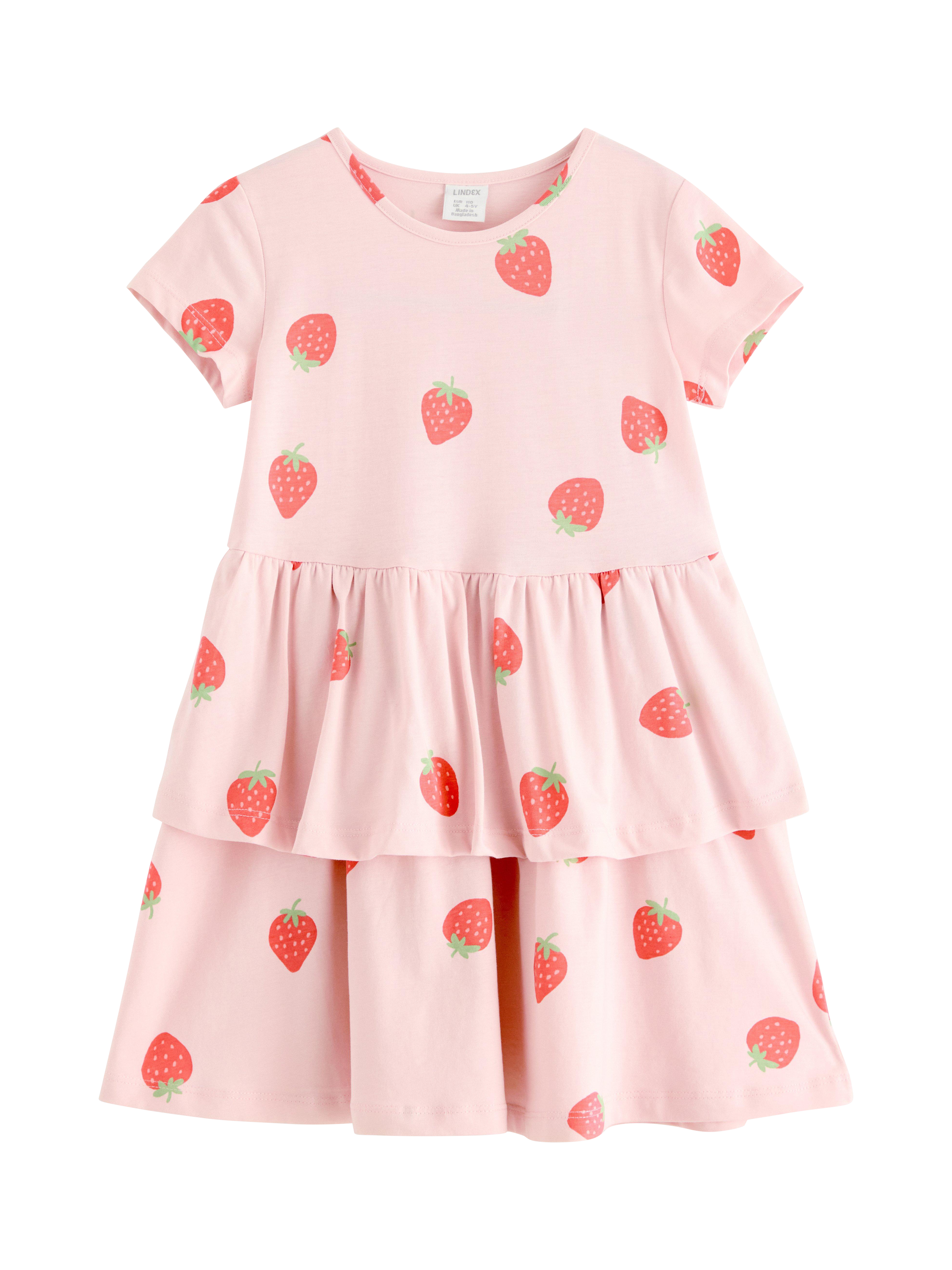 Product image 4 of 6, which shows Lindex Kids' Short Sleeve Strawberry Dress, Light Dusty Pink, 5-6 years