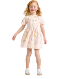 Lindex Kids' Cotton Floral Print Short Sleeve Dress, Light Pink