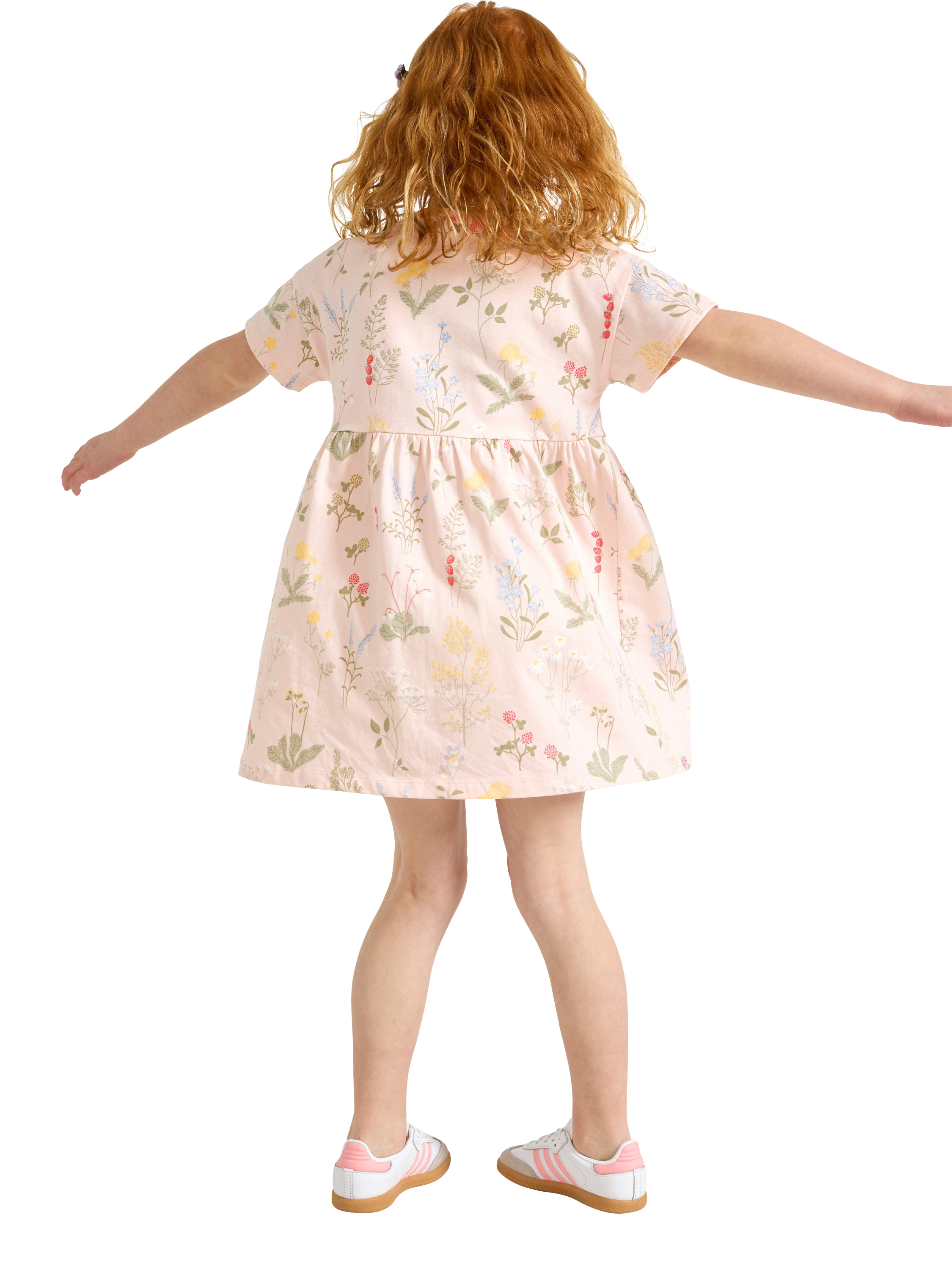 Product image 2 of 6, which shows Lindex Kids' Cotton Floral Print Short Sleeve Dress, Light Pink, 4-5 years