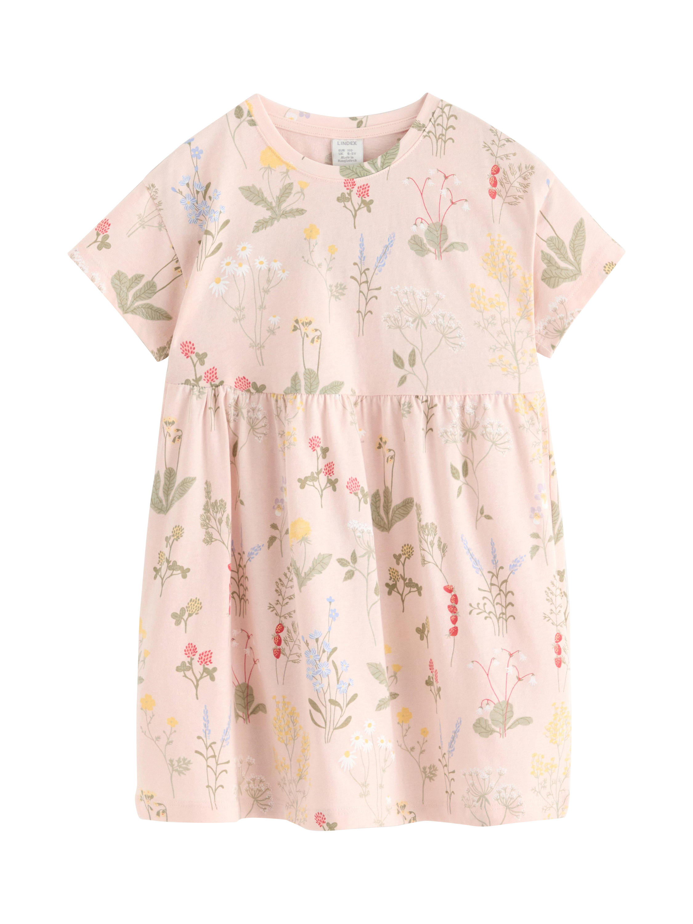 Product image 4 of 6, which shows Lindex Kids' Cotton Floral Print Short Sleeve Dress, Light Pink, 4-5 years