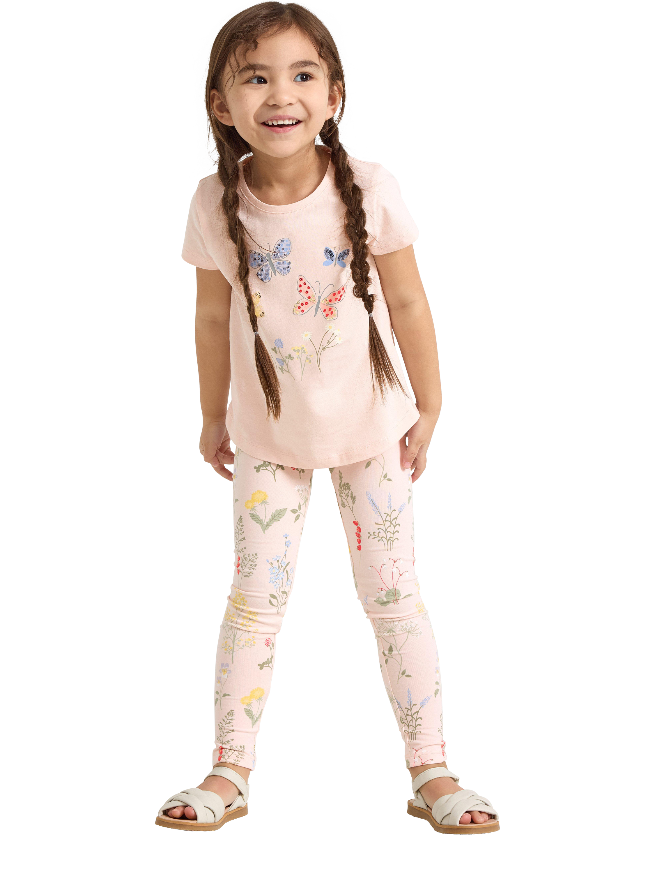 Product image 1 of 6, which shows Lindex Kids' Floral Print Leggings, Light Pink, 4-5 years