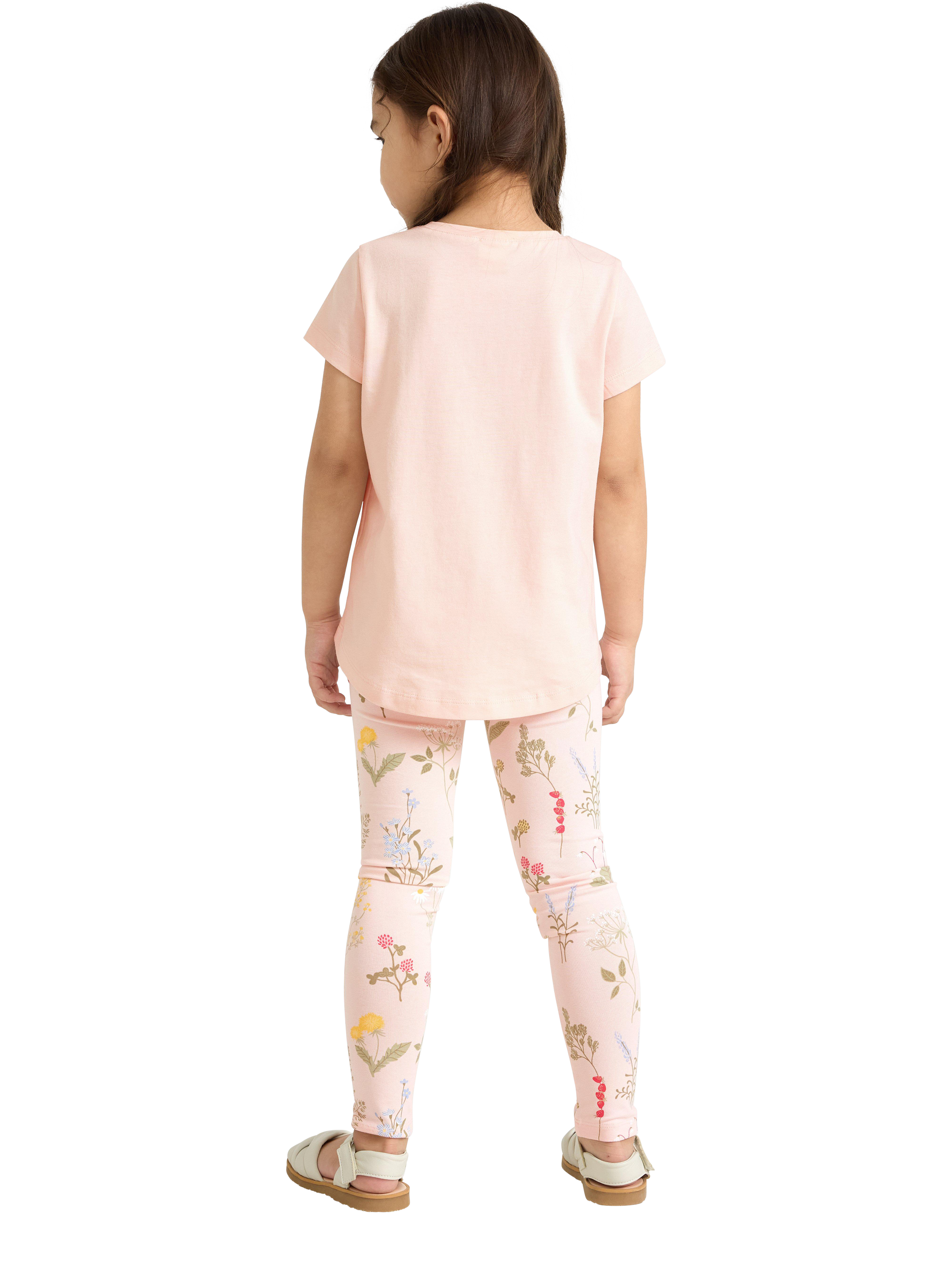 Product image 2 of 6, which shows Lindex Kids' Floral Print Leggings, Light Pink, 4-5 years