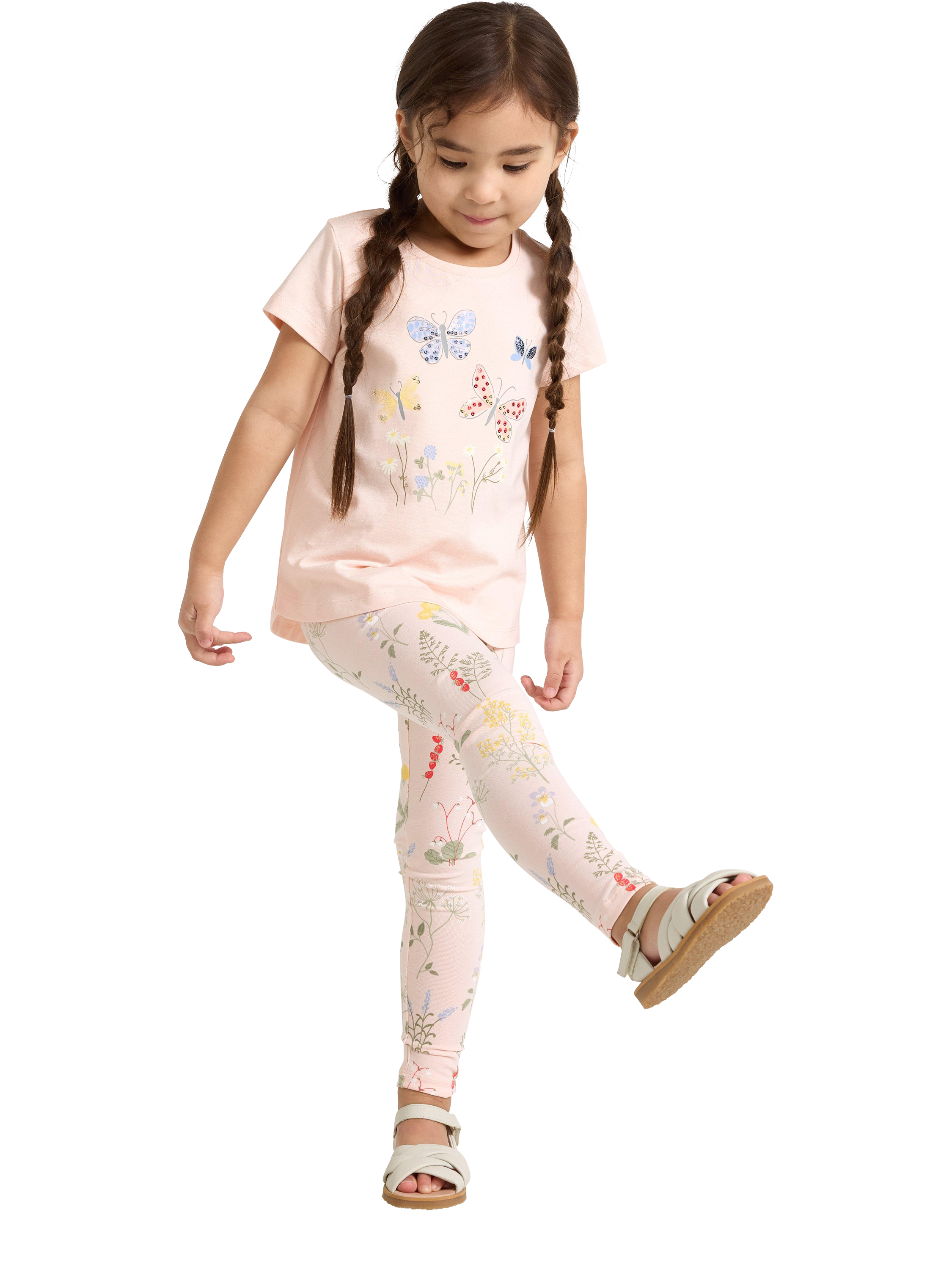 Product image 3 of 6, which shows Lindex Kids' Floral Print Leggings, Light Pink, 4-5 years