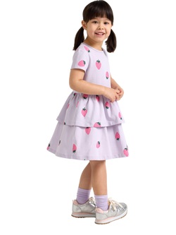 Lindex Kids' Cotton Strawberry Print Dress, Light Dusty Lilac, Light Dusty Lilac