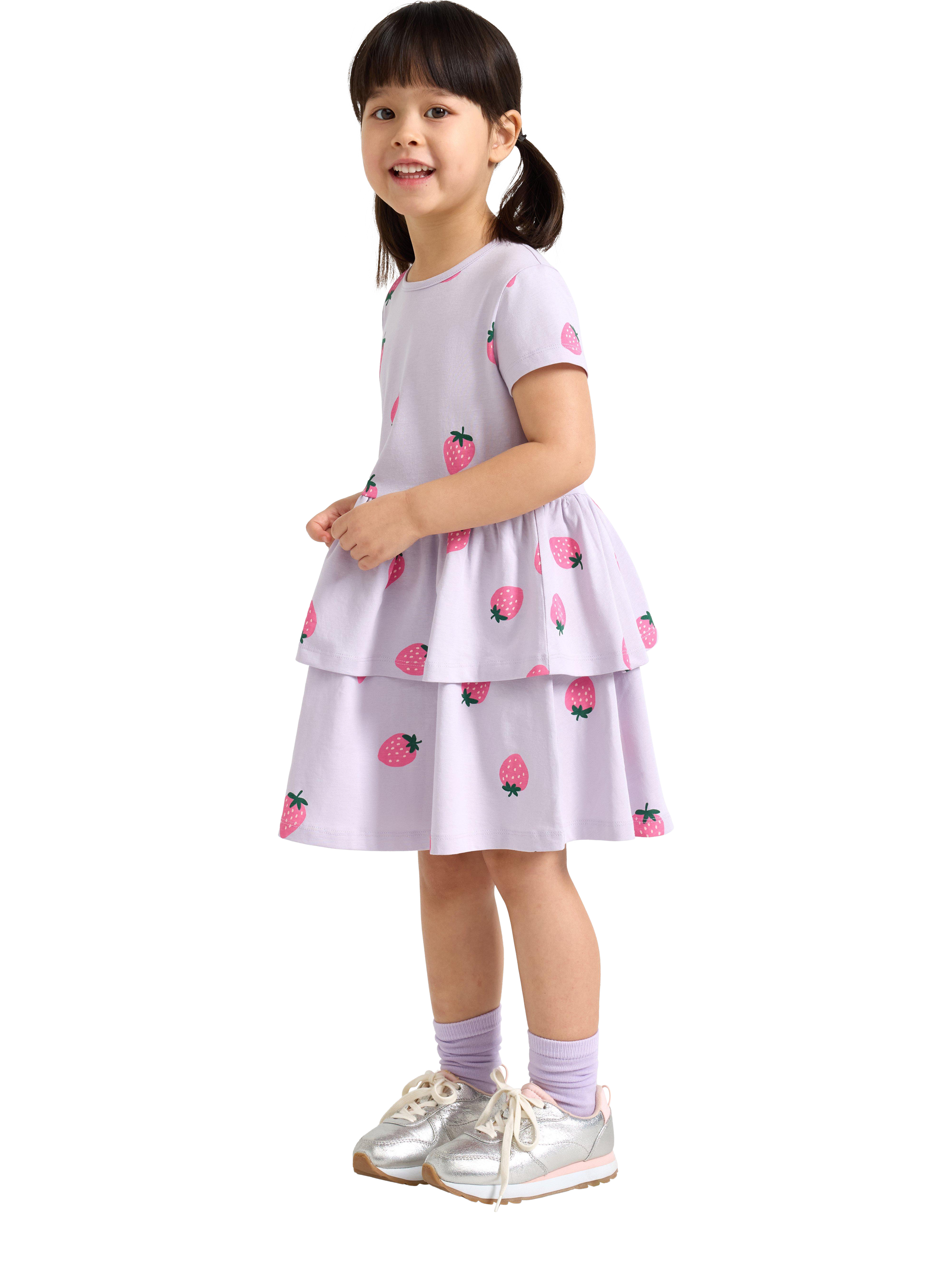 Product image 3 of 6, which shows Lindex Kids' Cotton Strawberry Print Dress, Light Dusty Lilac, 18-24 months