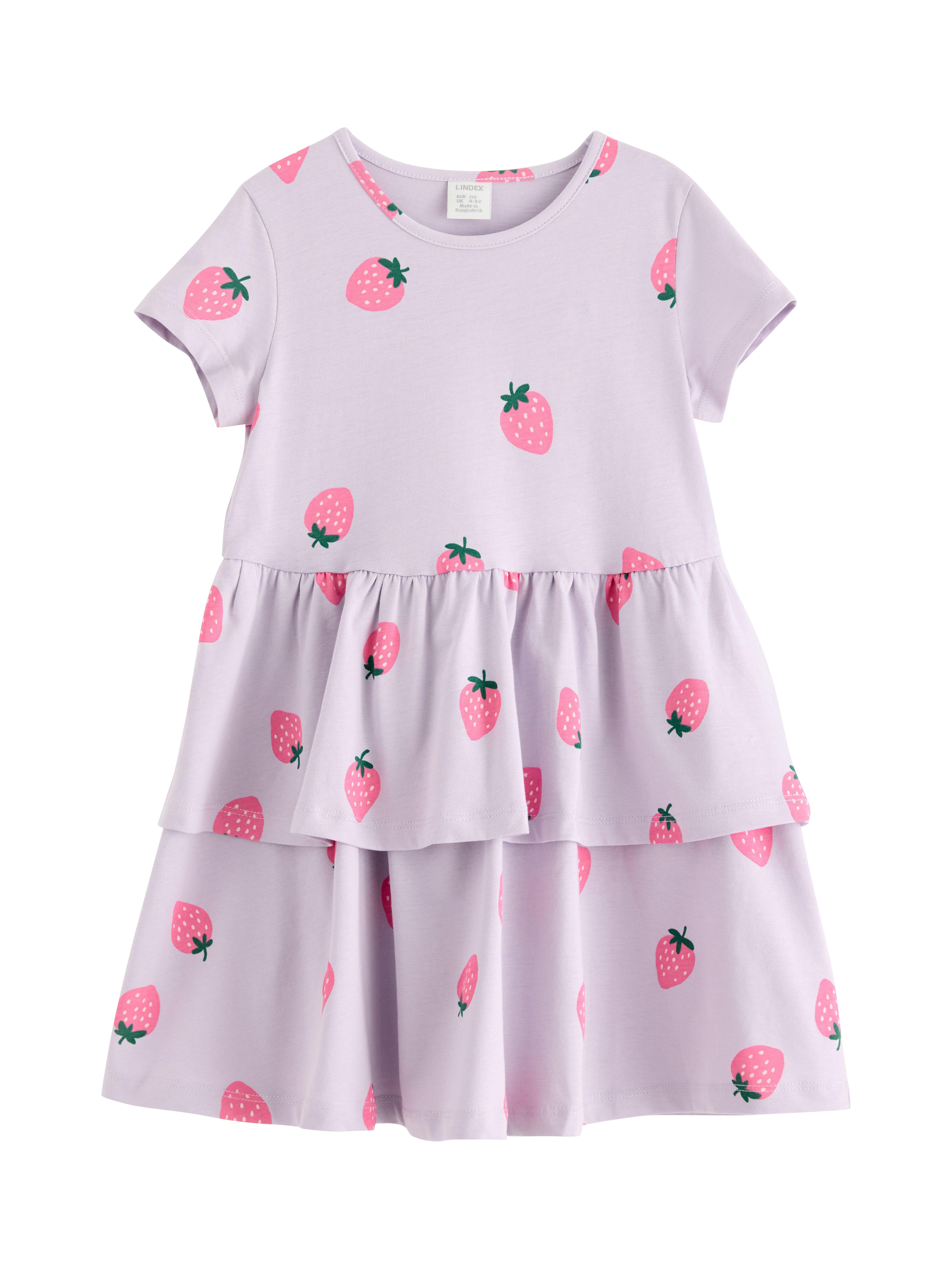 Product image 4 of 6, which shows Lindex Kids' Cotton Strawberry Print Dress, Light Dusty Lilac, 18-24 months