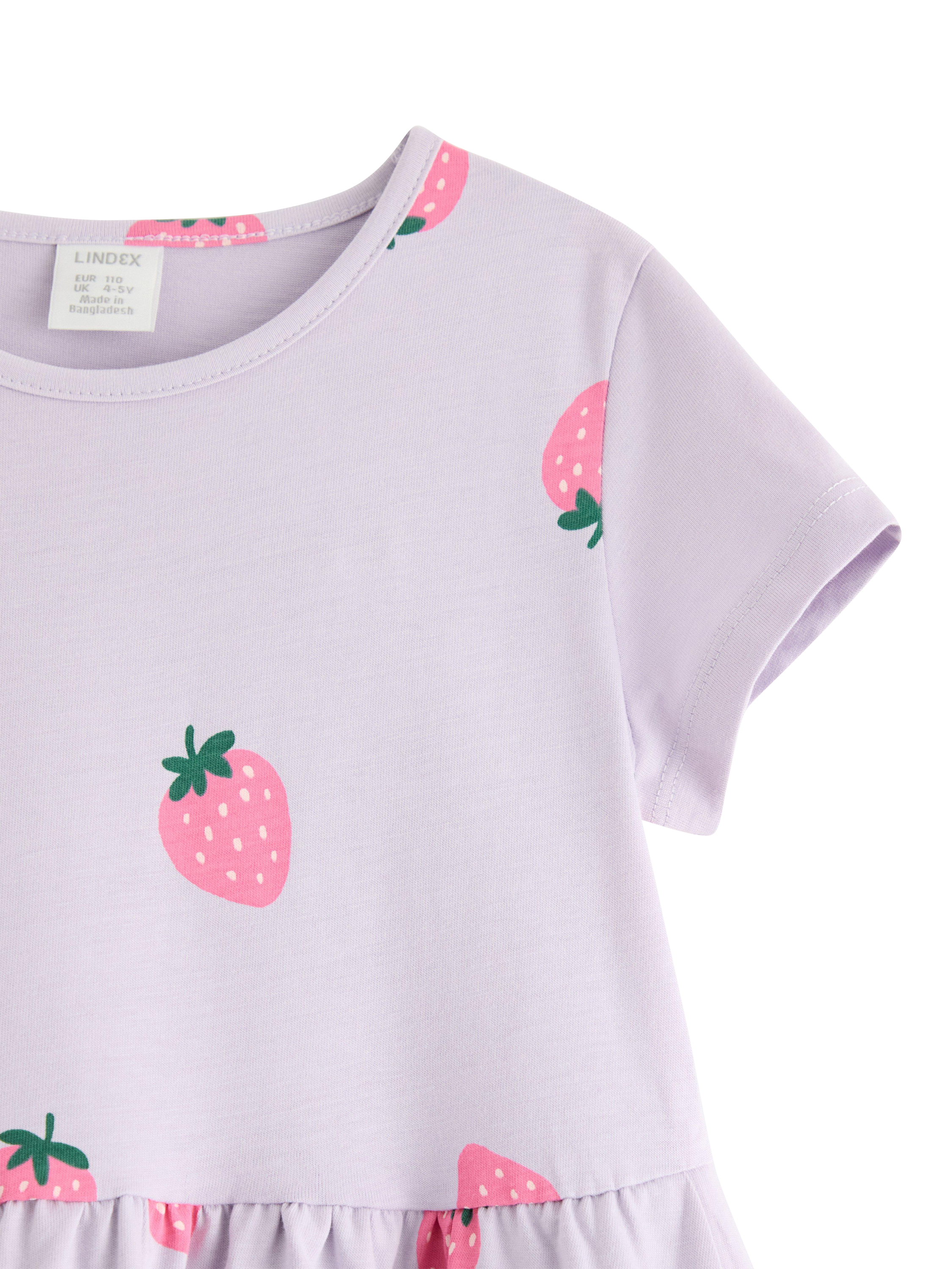 Product image 6 of 6, which shows Lindex Kids' Cotton Strawberry Print Dress, Light Dusty Lilac, 18-24 months