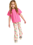 Lindex Kids' Flower Print Flared Ribbed Leggings, White