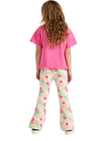 Lindex Kids' Flower Print Flared Ribbed Leggings, White
