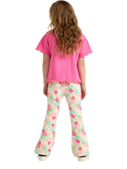 Lindex Kids' Flower Print Flared Ribbed Leggings, White - view 2, White