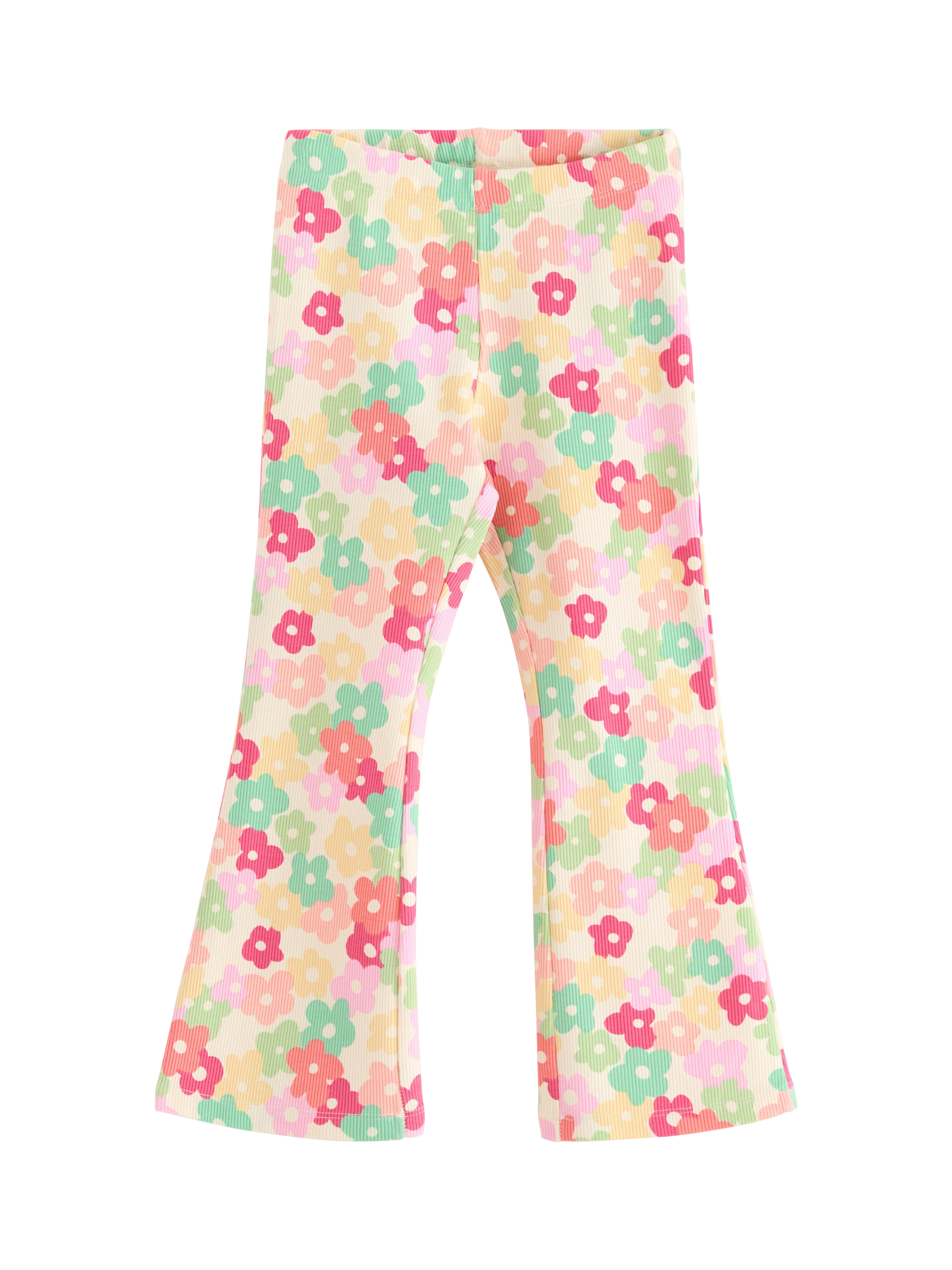 Product image 4 of 6, which shows Lindex Kids' Flower Print Flared Ribbed Leggings, White, 6-7 years