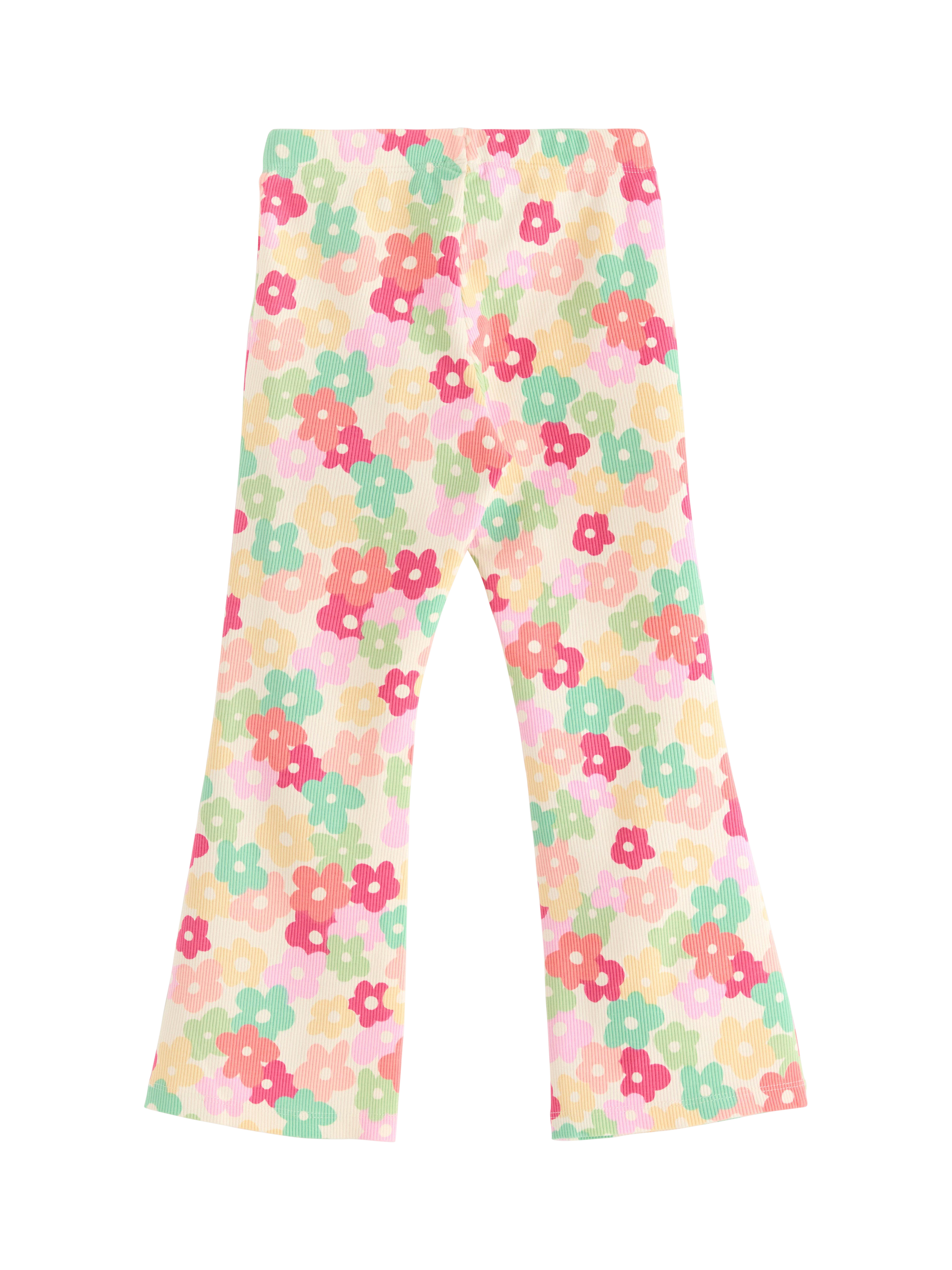 Product image 5 of 6, which shows Lindex Kids' Flower Print Flared Ribbed Leggings, White, 6-7 years