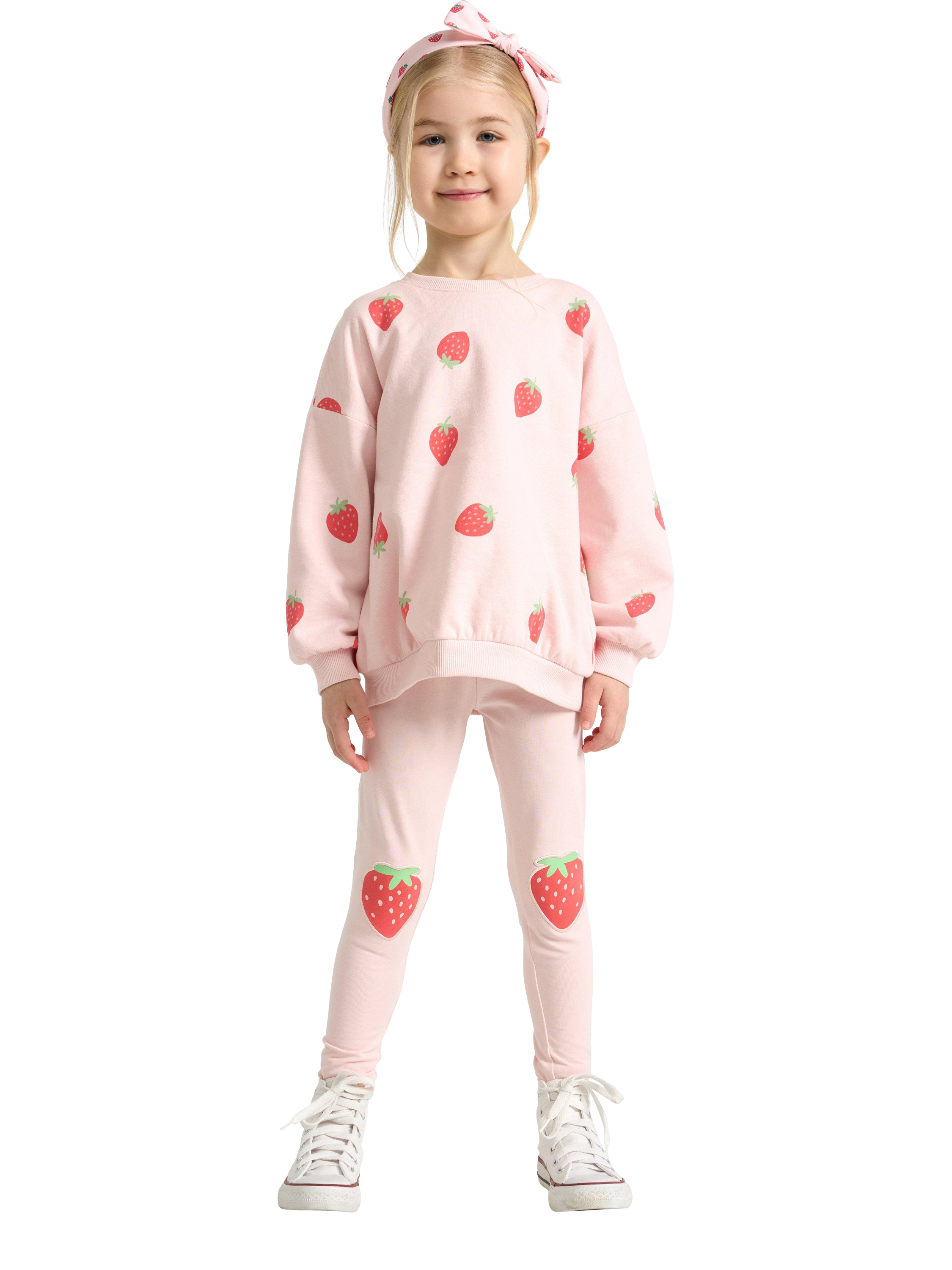 Product image 1 of 6, which shows Lindex Kids' Cotton Blend Strawberry Leggings, Light Dusty Pink, 18-24 months