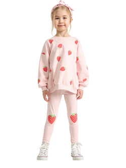 Lindex Kids' Cotton Blend Strawberry Leggings, Light Dusty Pink, Light Dusty Pink