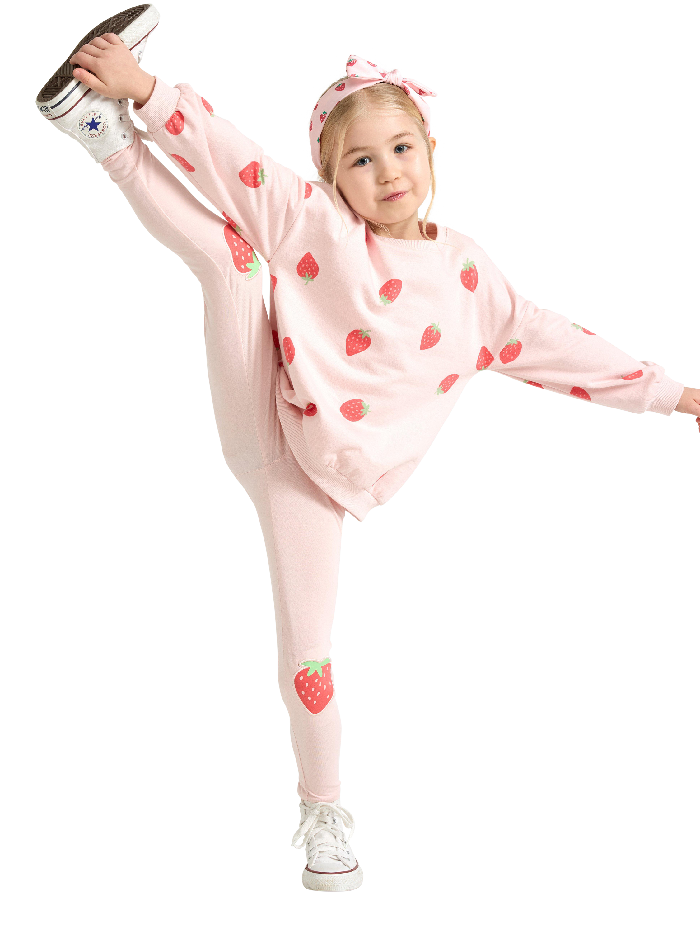 Product image 2 of 6, which shows Lindex Kids' Cotton Blend Strawberry Leggings, Light Dusty Pink, 18-24 months