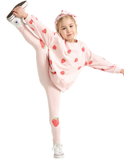 Lindex Kids' Cotton Blend Strawberry Leggings, Light Dusty Pink - view 2, Light Dusty Pink