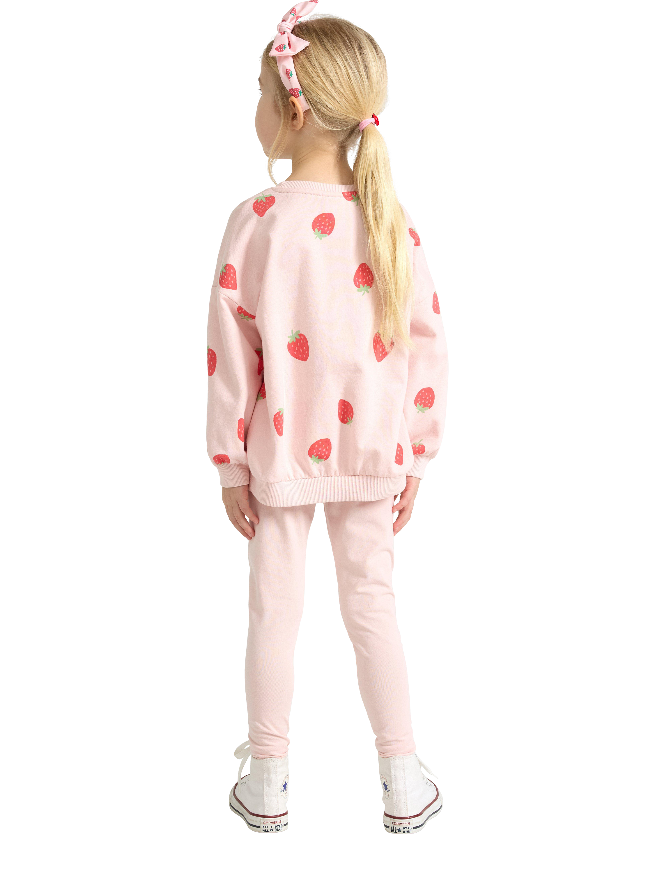 Product image 3 of 6, which shows Lindex Kids' Cotton Blend Strawberry Leggings, Light Dusty Pink, 18-24 months