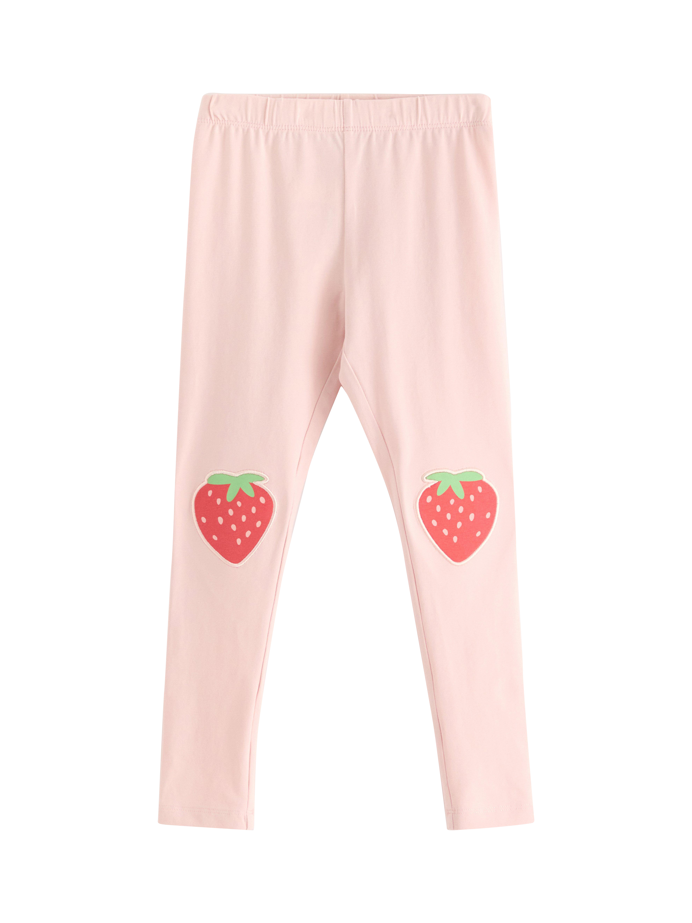 Product image 4 of 6, which shows Lindex Kids' Cotton Blend Strawberry Leggings, Light Dusty Pink, 18-24 months