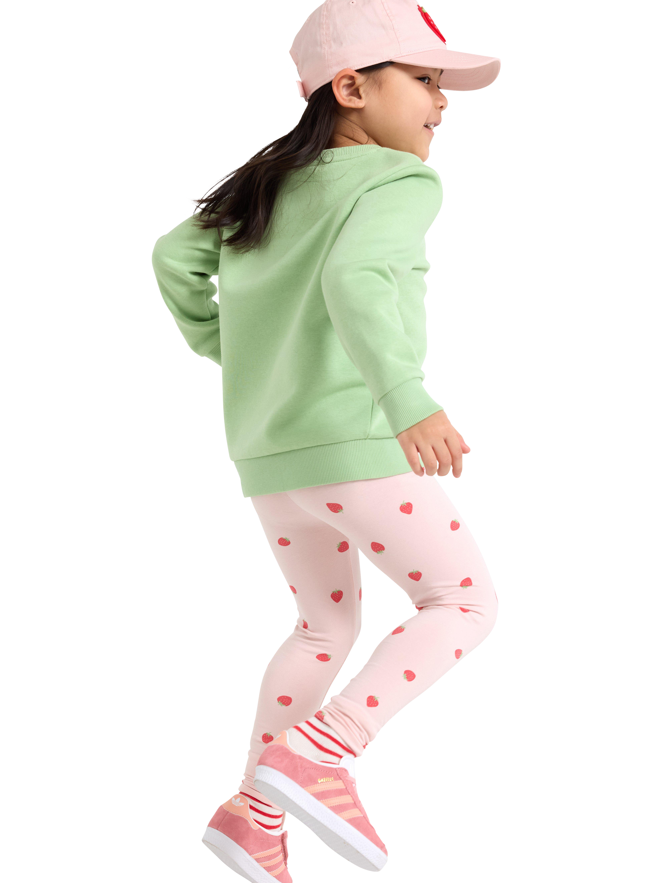 Product image 2 of 6, which shows Lindex Kids' Cotton Blend Heart Print Trousers, Light Dusty Pink, 3-4 years