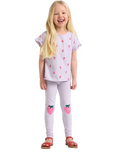 Lindex Kids' Cotton Blend Strawberry Leggings, Light Dusty Lilac