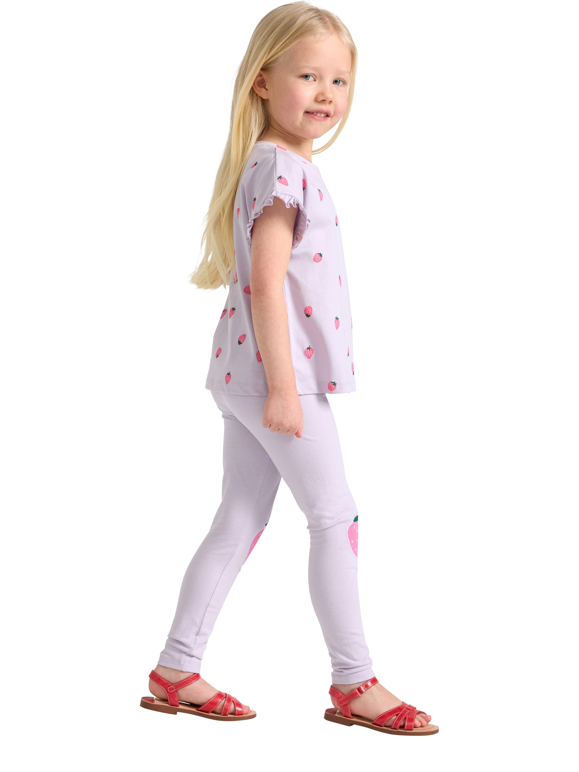 Product image 2 of 6, which shows Lindex Kids' Cotton Blend Strawberry Leggings, Light Dusty Lilac, 2-3 years