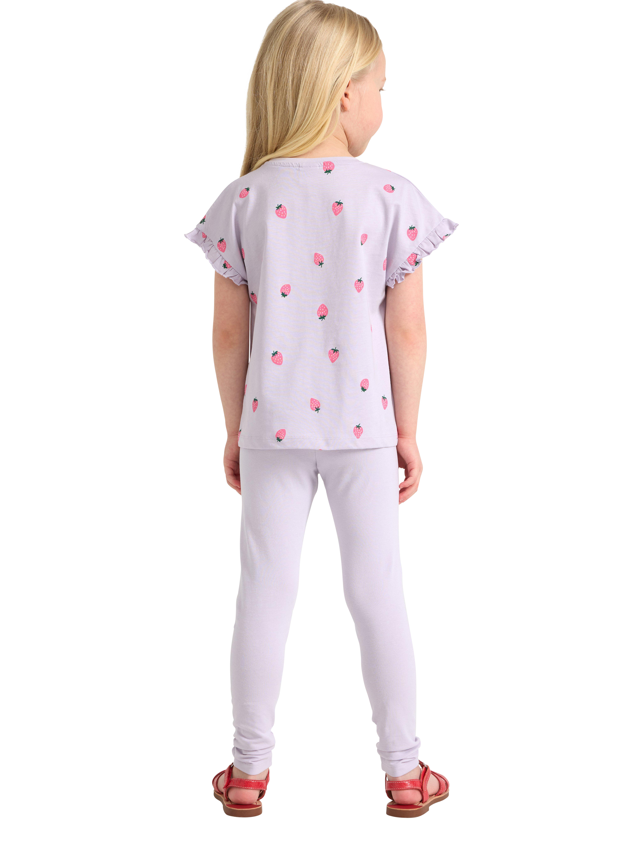 Product image 3 of 6, which shows Lindex Kids' Cotton Blend Strawberry Leggings, Light Dusty Lilac, 2-3 years