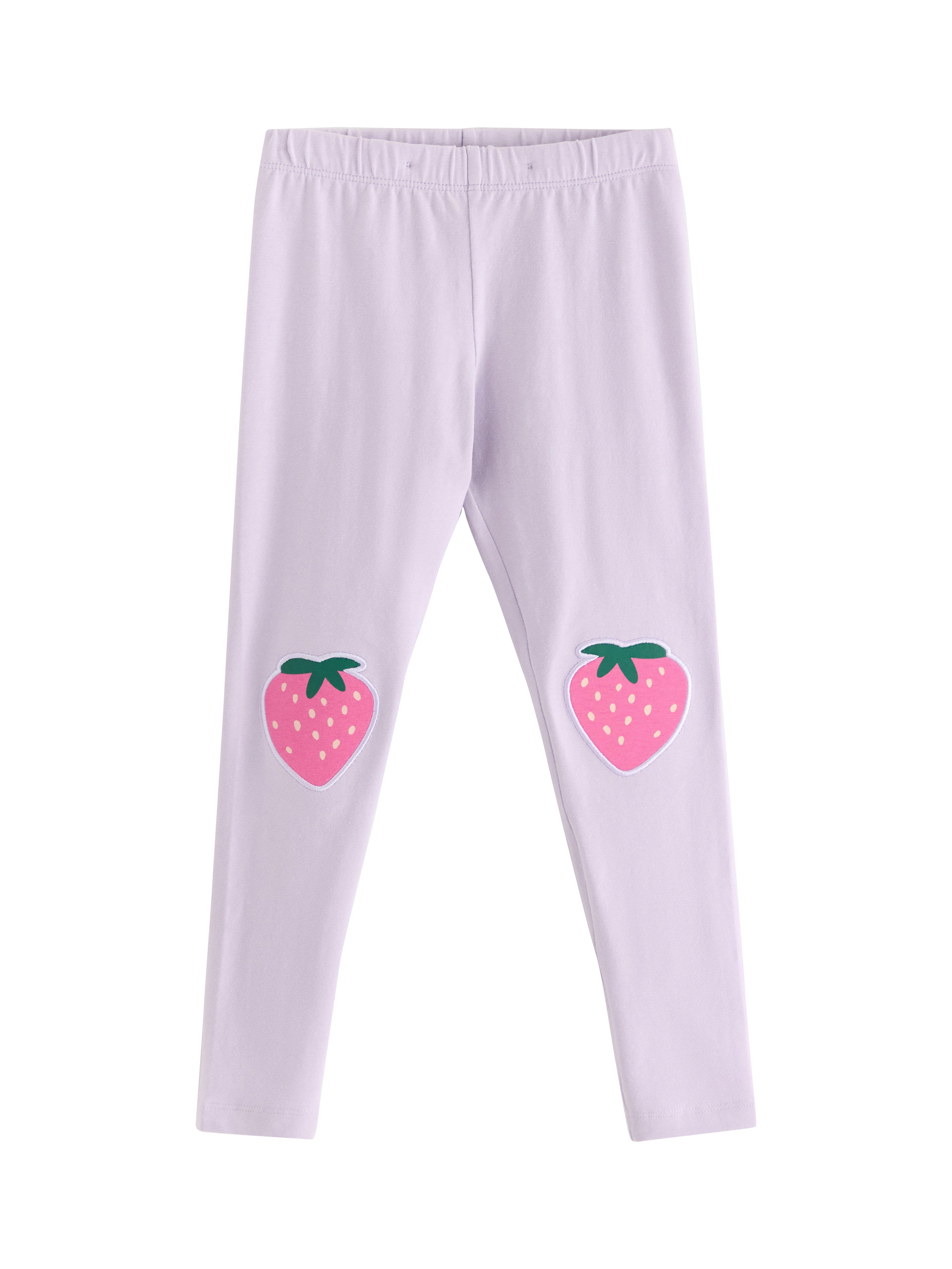 Product image 4 of 6, which shows Lindex Kids' Cotton Blend Strawberry Leggings, Light Dusty Lilac, 2-3 years