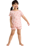 Lindex Kids' Cotton Strawberry Print Shortie Pyjama Set, Light Pink