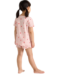 Lindex Kids' Cotton Strawberry Print Shortie Pyjama Set, Light Pink