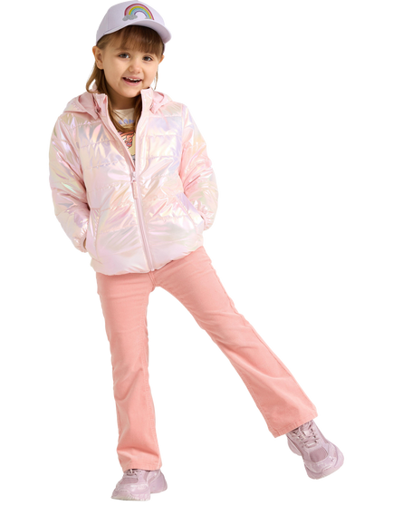 Lindex Kids' Glossy Hooded Padded Jacket, Light Pink, Light Pink