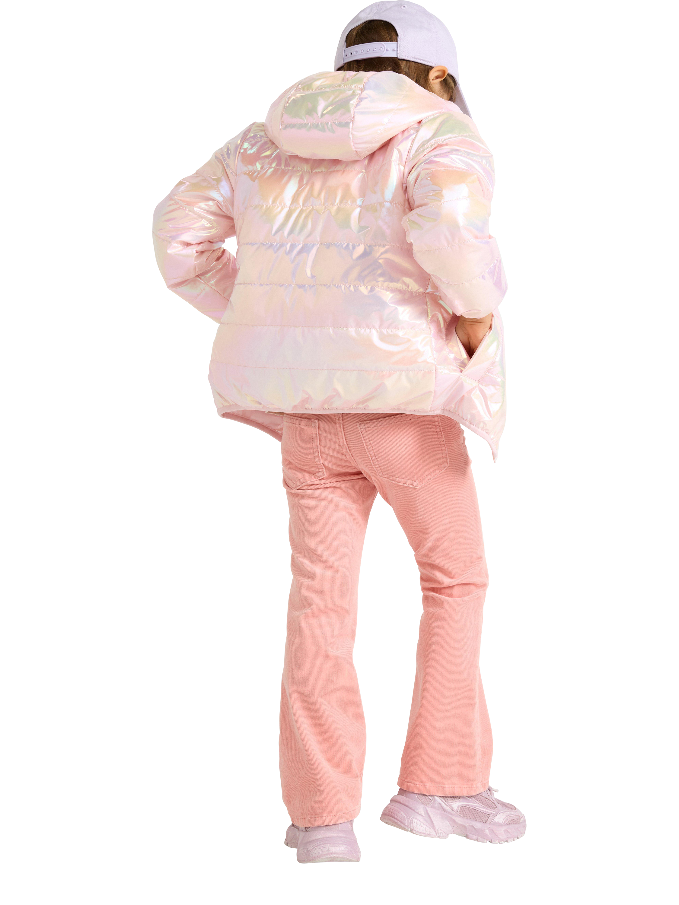 Product image 2 of 6, which shows Lindex Kids' Glossy Hooded Padded Jacket, Light Pink, 5-6 years