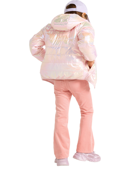 Lindex Kids' Glossy Hooded Padded Jacket, Light Pink - view 2, Light Pink