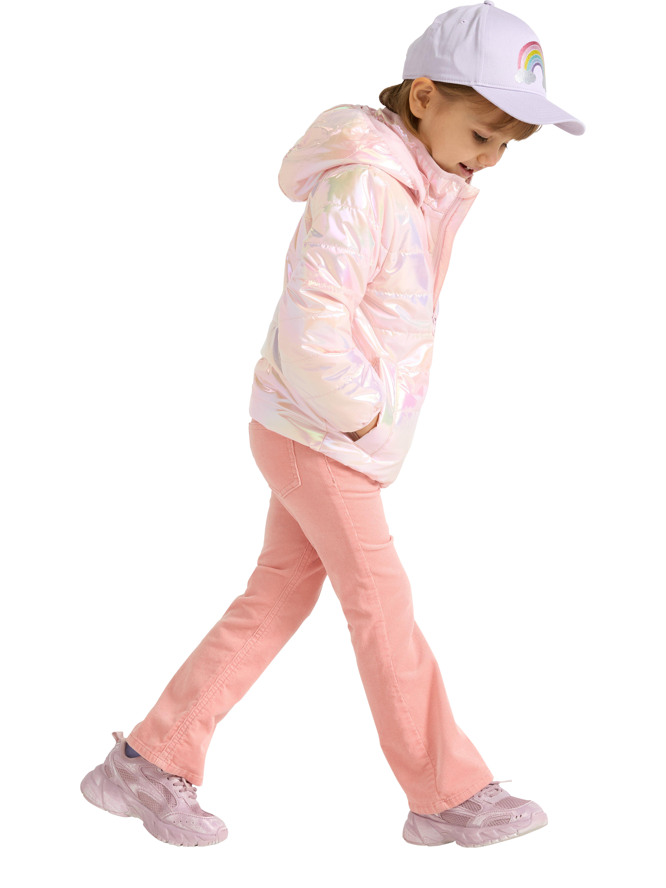 Product image 3 of 6, which shows Lindex Kids' Glossy Hooded Padded Jacket, Light Pink, 5-6 years