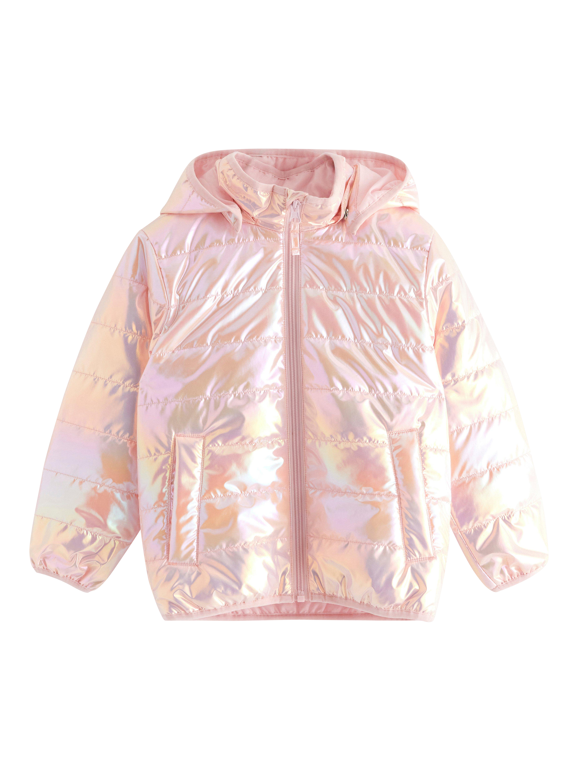 Product image 4 of 6, which shows Lindex Kids' Glossy Hooded Padded Jacket, Light Pink, 5-6 years