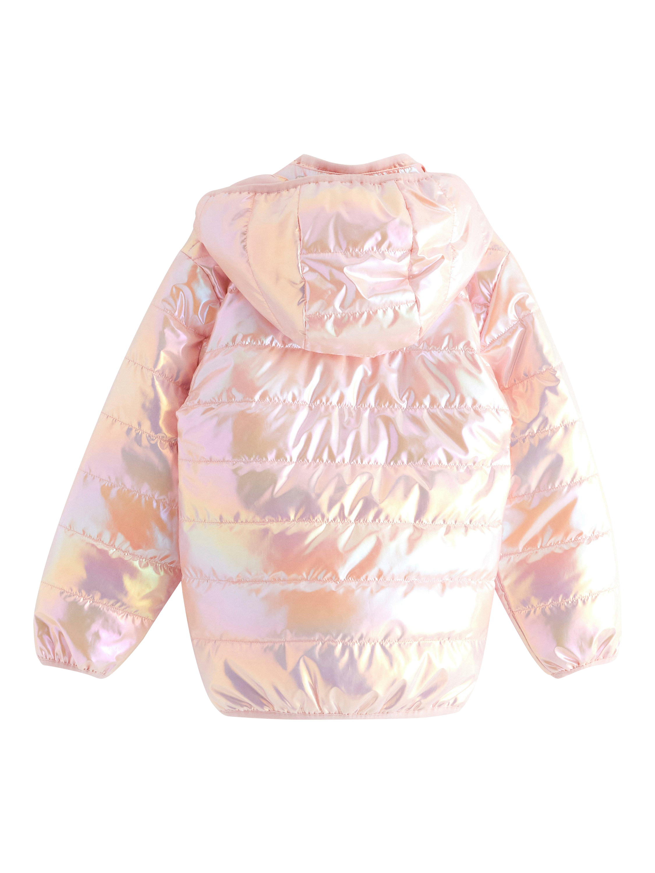 Product image 5 of 6, which shows Lindex Kids' Glossy Hooded Padded Jacket, Light Pink, 5-6 years