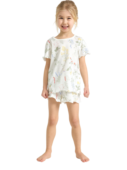 Lindex Kids' Cotton Floral Shortie Pyjama Set, Light Dusty White, Light Dusty White
