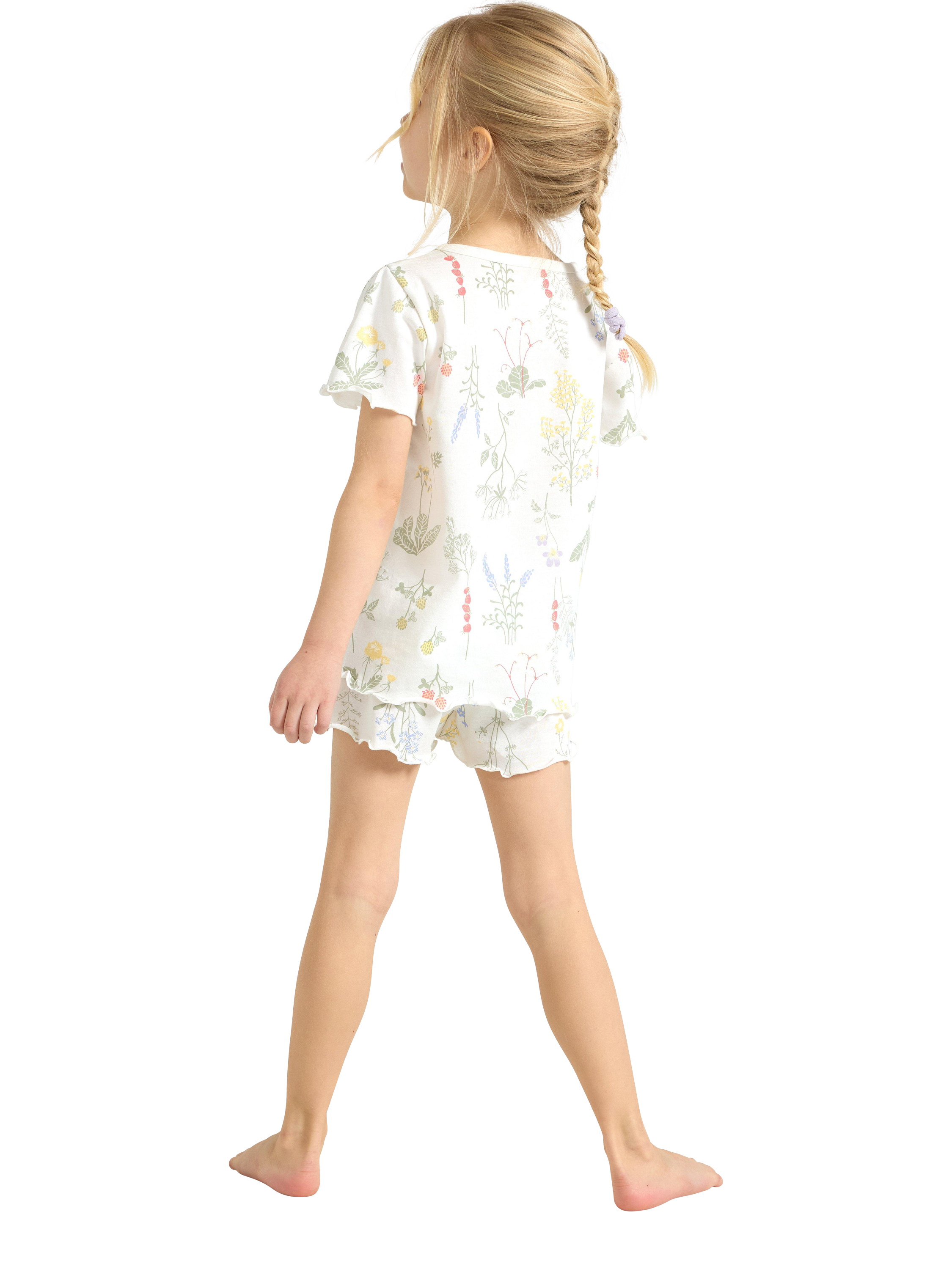 Product image 2 of 6, which shows Lindex Kids' Cotton Floral Shortie Pyjama Set, Light Dusty White, 6-8 years