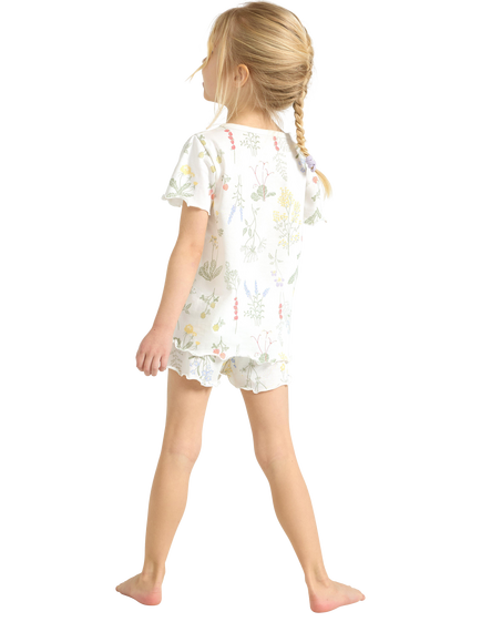 Lindex Kids' Cotton Floral Shortie Pyjama Set, Light Dusty White - view 2, Light Dusty White